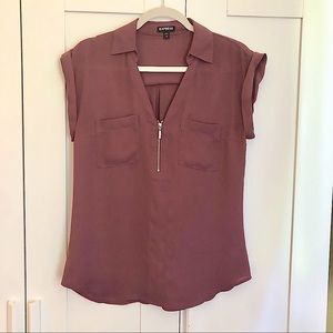 Express quarter zip blouse shirt cuff short sleeve Size S front pockets